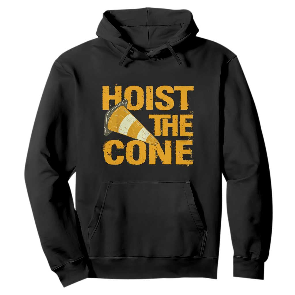 Vintage Hoist The Cone Distressed Graphic Hoodie Funny Sports Meme Baseball Fan Victory Celebration TS02 Black Print Your Wear