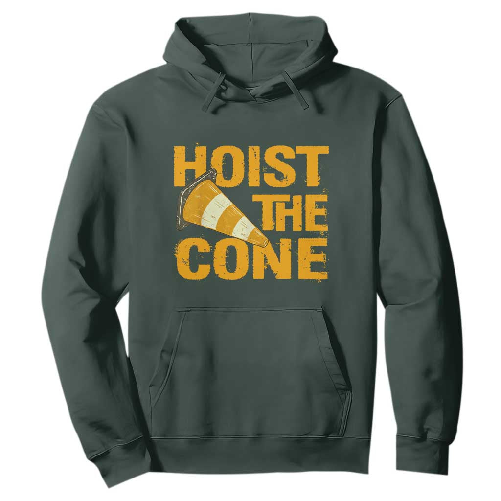 Vintage Hoist The Cone Distressed Graphic Hoodie Funny Sports Meme Baseball Fan Victory Celebration TS02 Dark Forest Green Print Your Wear