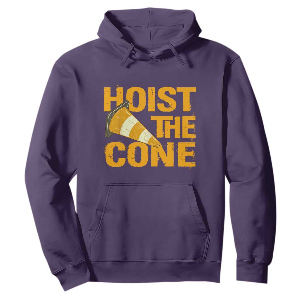 Vintage Hoist The Cone Distressed Graphic Hoodie Funny Sports Meme Baseball Fan Victory Celebration TS02 Purple Print Your Wear