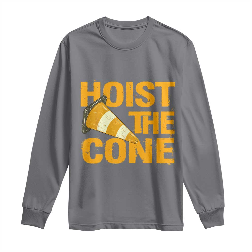 Vintage Hoist The Cone Distressed Graphic Long Sleeve Shirt Funny Sports Meme Baseball Fan Victory Celebration TS02 Charcoal Print Your Wear