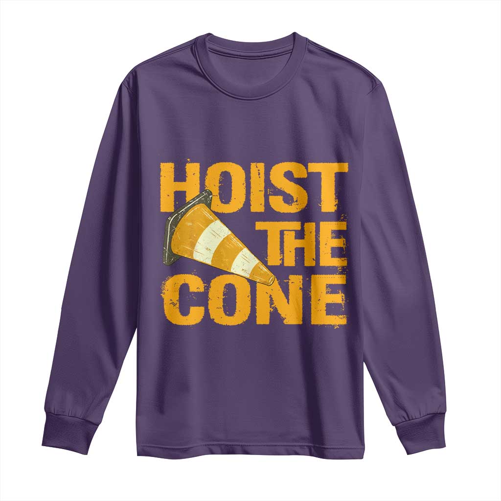 Vintage Hoist The Cone Distressed Graphic Long Sleeve Shirt Funny Sports Meme Baseball Fan Victory Celebration TS02 Purple Print Your Wear