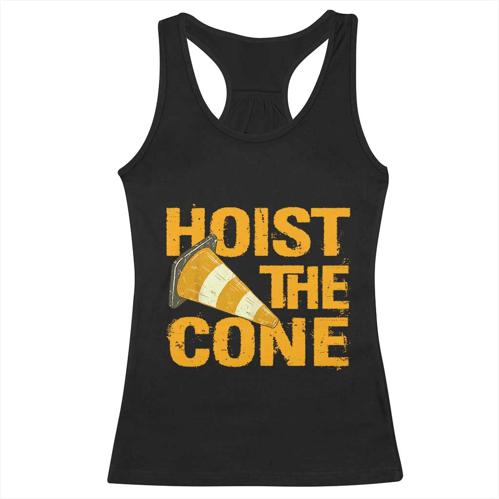 Vintage Hoist The Cone Distressed Graphic Racerback Tank Top Funny Sports Meme Baseball Fan Victory Celebration TS02 Black Print Your Wear