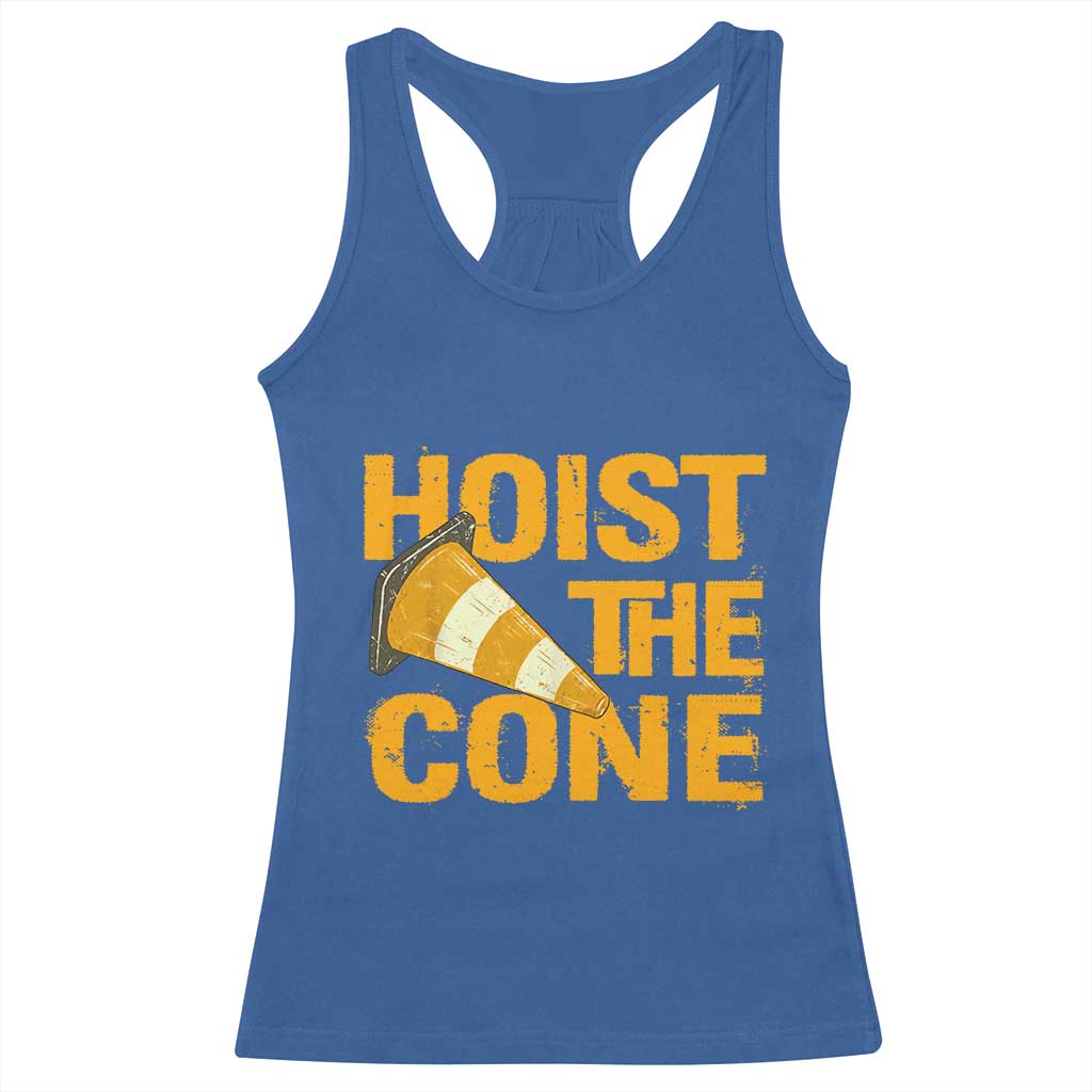 Vintage Hoist The Cone Distressed Graphic Racerback Tank Top Funny Sports Meme Baseball Fan Victory Celebration TS02 Royal Blue Print Your Wear