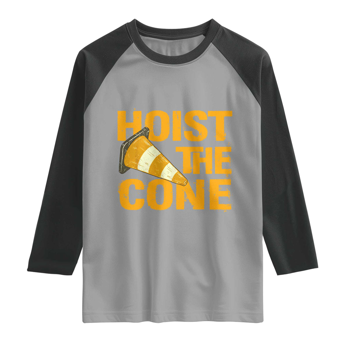Vintage Hoist The Cone Distressed Graphic Raglan Shirt Funny Sports Meme Baseball Fan Victory Celebration TS02 Sport Gray Black Print Your Wear