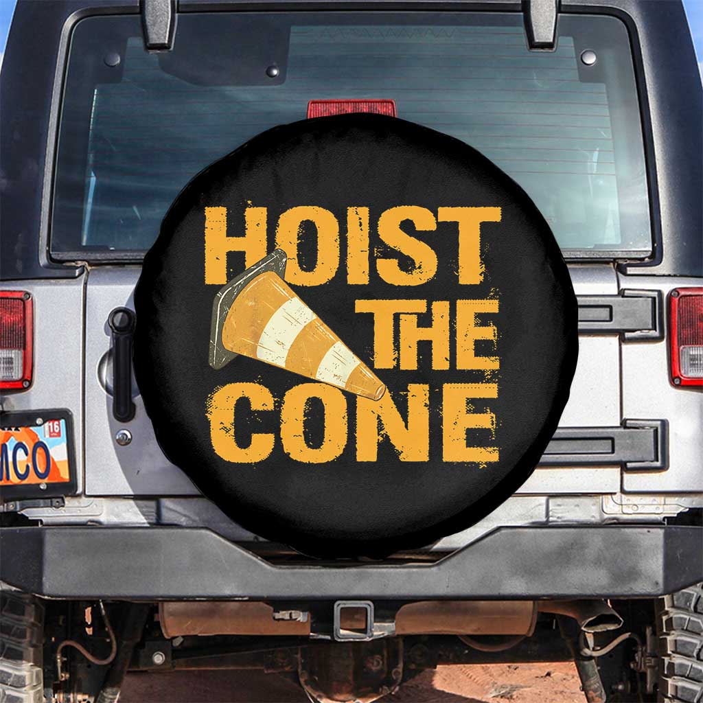 Vintage Hoist The Cone Distressed Graphic Spare Tire Cover Funny Sports Meme Baseball Fan Victory Celebration TS02 No hole Black Print Your Wear