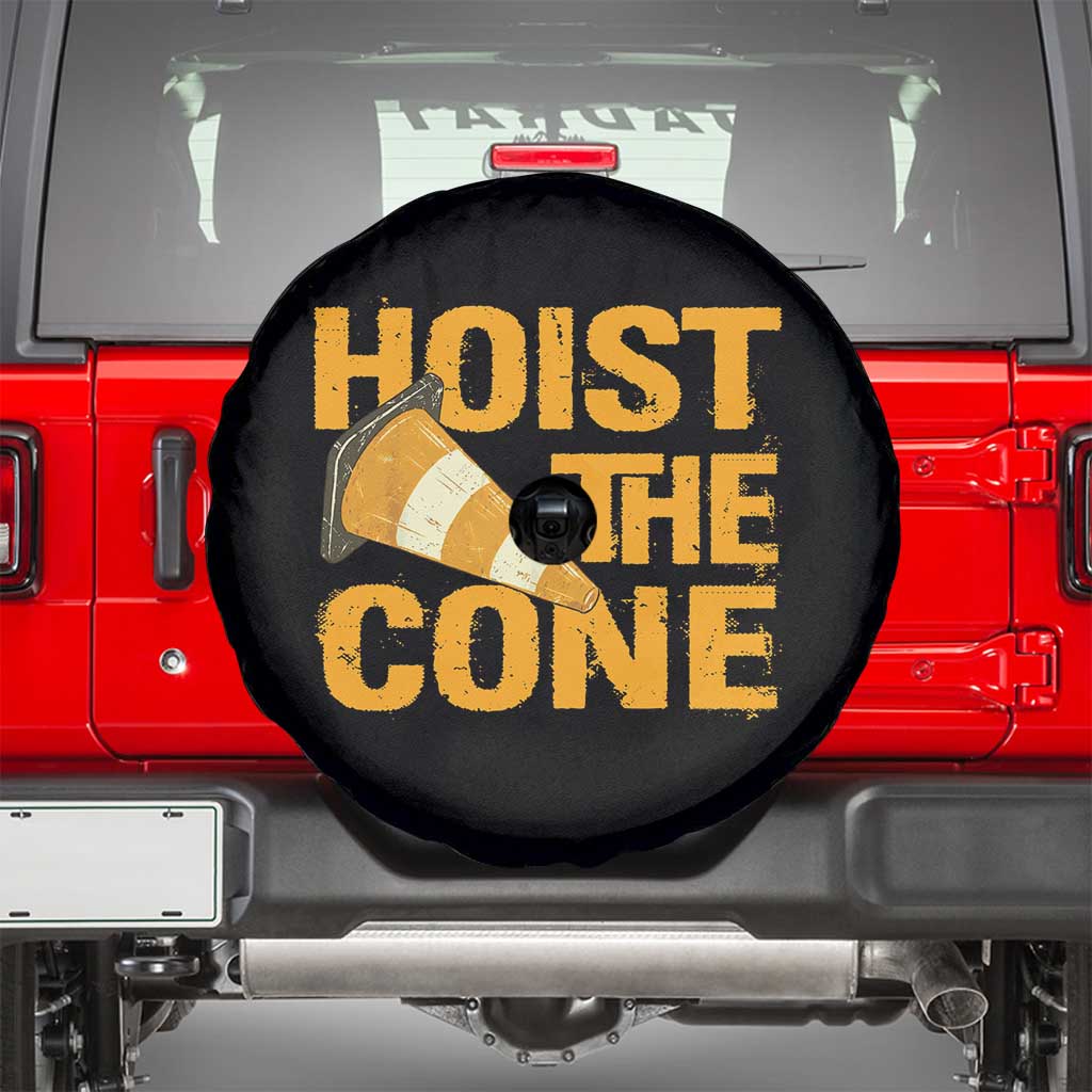 Vintage Hoist The Cone Distressed Graphic Spare Tire Cover Funny Sports Meme Baseball Fan Victory Celebration TS02 Black Print Your Wear