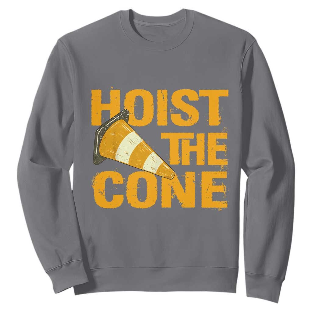 Vintage Hoist The Cone Distressed Graphic Sweatshirt Funny Sports Meme Baseball Fan Victory Celebration TS02 Charcoal Print Your Wear