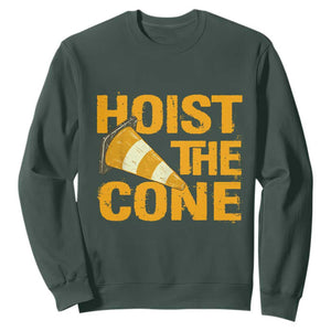 Vintage Hoist The Cone Distressed Graphic Sweatshirt Funny Sports Meme Baseball Fan Victory Celebration TS02 Dark Forest Green Print Your Wear