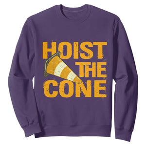 Vintage Hoist The Cone Distressed Graphic Sweatshirt Funny Sports Meme Baseball Fan Victory Celebration TS02 Purple Print Your Wear