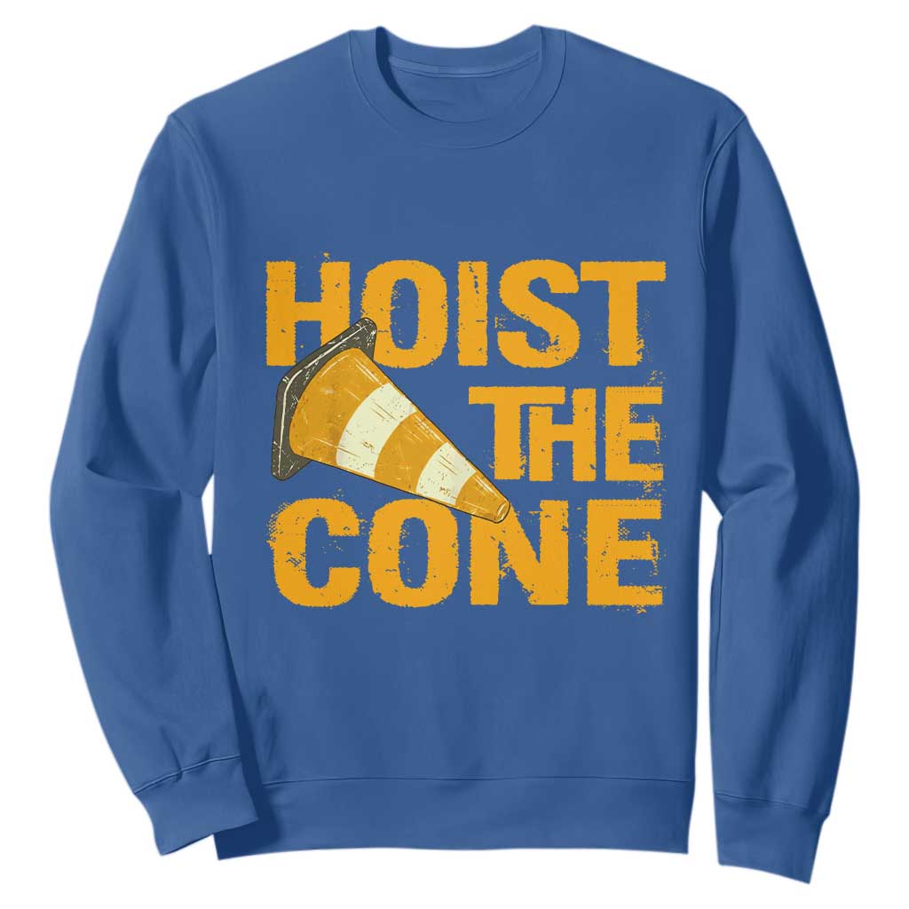 Vintage Hoist The Cone Distressed Graphic Sweatshirt Funny Sports Meme Baseball Fan Victory Celebration TS02 Royal Blue Print Your Wear