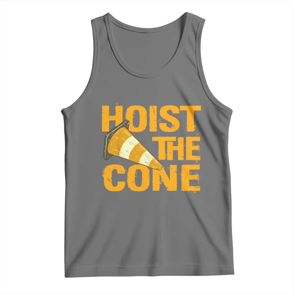 Vintage Hoist The Cone Distressed Graphic Tank Top Funny Sports Meme Baseball Fan Victory Celebration TS02 Black Heather Print Your Wear