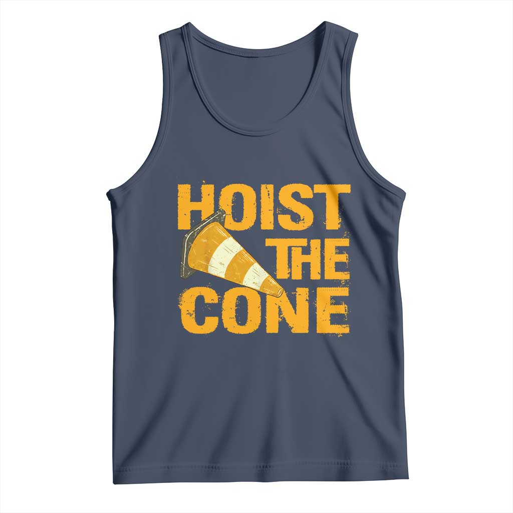 Vintage Hoist The Cone Distressed Graphic Tank Top Funny Sports Meme Baseball Fan Victory Celebration TS02 Navy Print Your Wear