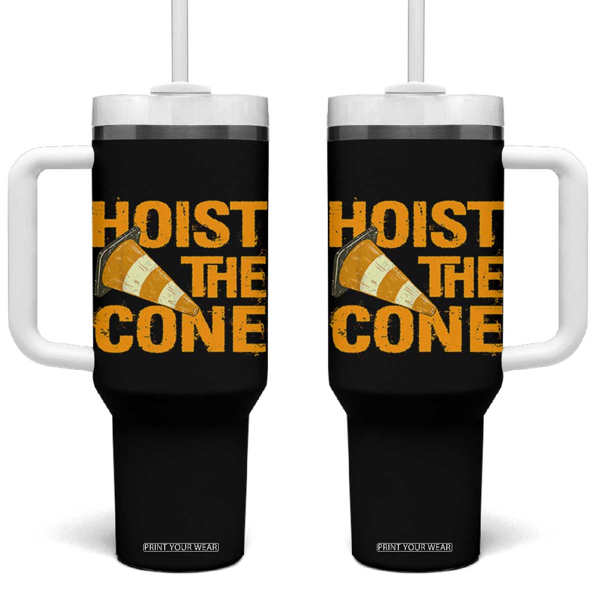Vintage Hoist The Cone Distressed Graphic Tumbler With Handle Funny Sports Meme Baseball Fan Victory Celebration TS02 One Size: 40 oz Black Print Your Wear