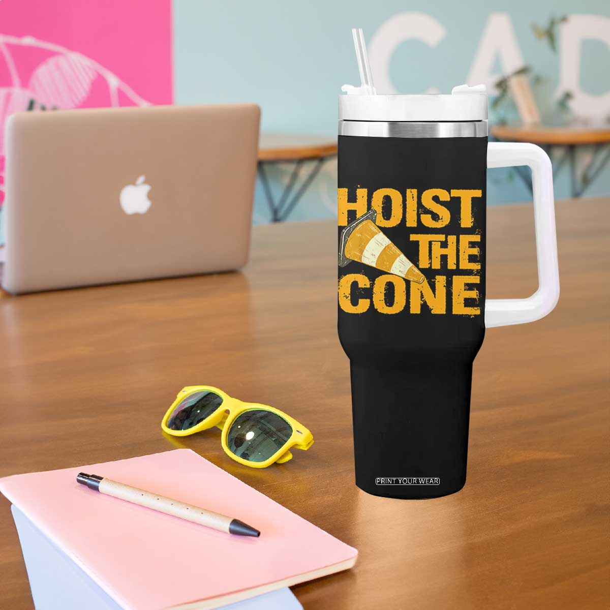 Vintage Hoist The Cone Distressed Graphic Tumbler With Handle Funny Sports Meme Baseball Fan Victory Celebration TS02 Print Your Wear