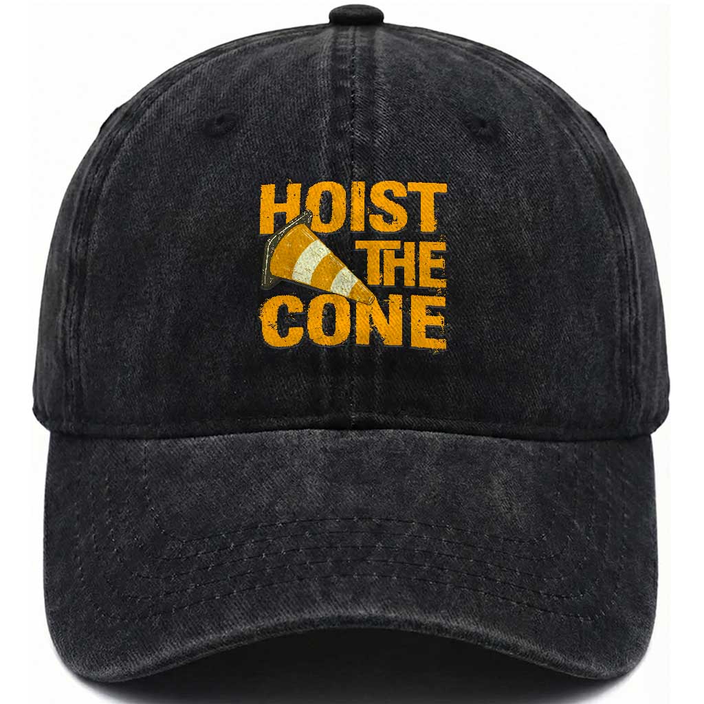 Vintage Hoist The Cone Distressed Graphic Washed Cotton Baseball Cap Funny Sports Meme Baseball Fan Victory Celebration TS02 Print Your Wear