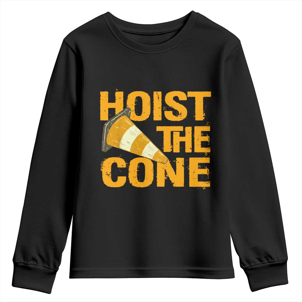 Vintage Hoist The Cone Distressed Graphic Youth Sweatshirt Funny Sports Meme Baseball Fan Victory Celebration TS02 Black Print Your Wear
