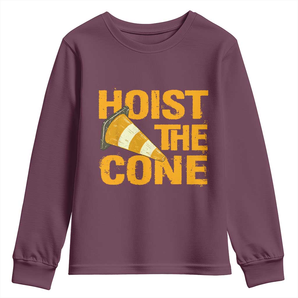 Vintage Hoist The Cone Distressed Graphic Youth Sweatshirt Funny Sports Meme Baseball Fan Victory Celebration TS02 Maroon Print Your Wear