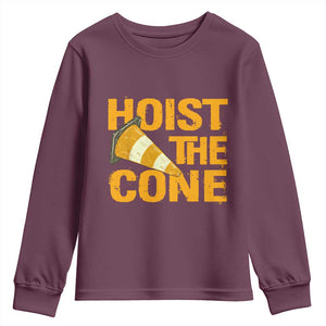 Vintage Hoist The Cone Distressed Graphic Youth Sweatshirt Funny Sports Meme Baseball Fan Victory Celebration TS02 Maroon Print Your Wear