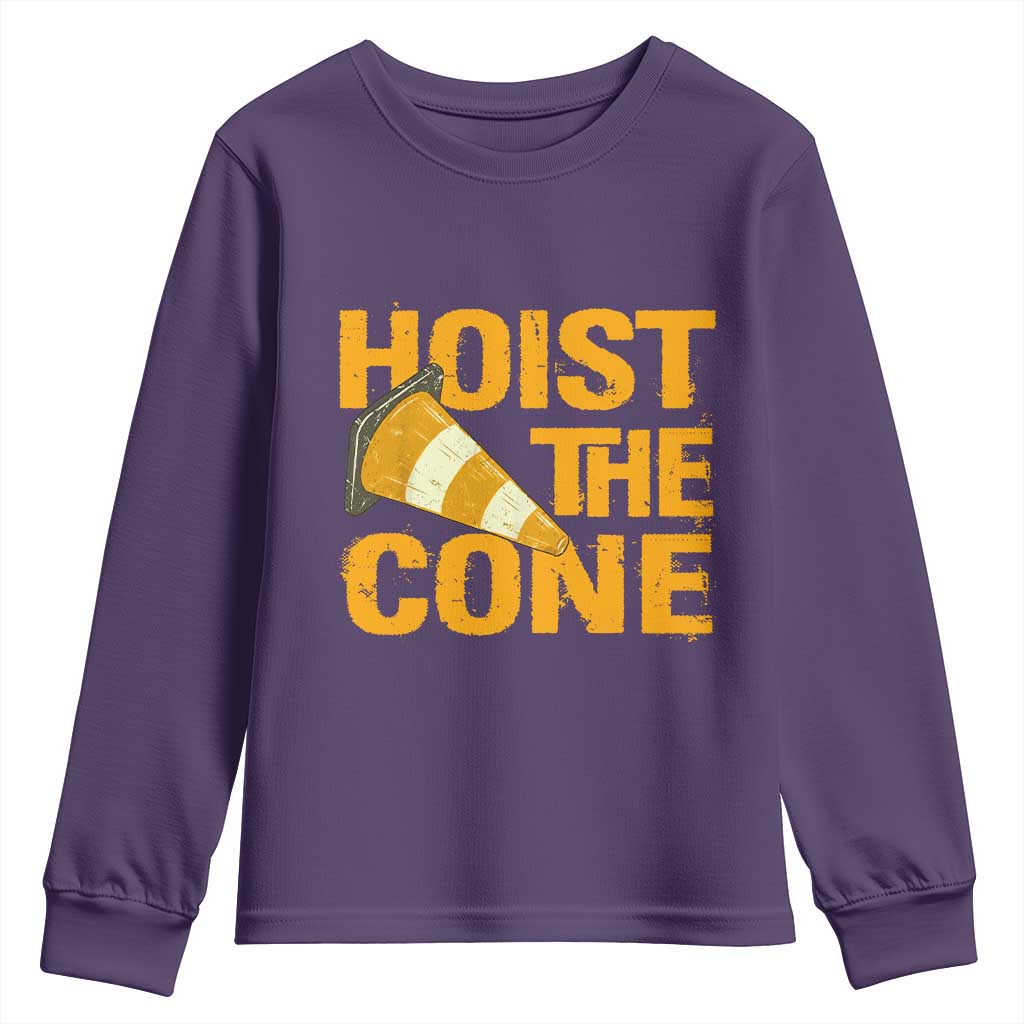 Vintage Hoist The Cone Distressed Graphic Youth Sweatshirt Funny Sports Meme Baseball Fan Victory Celebration TS02 Purple Print Your Wear