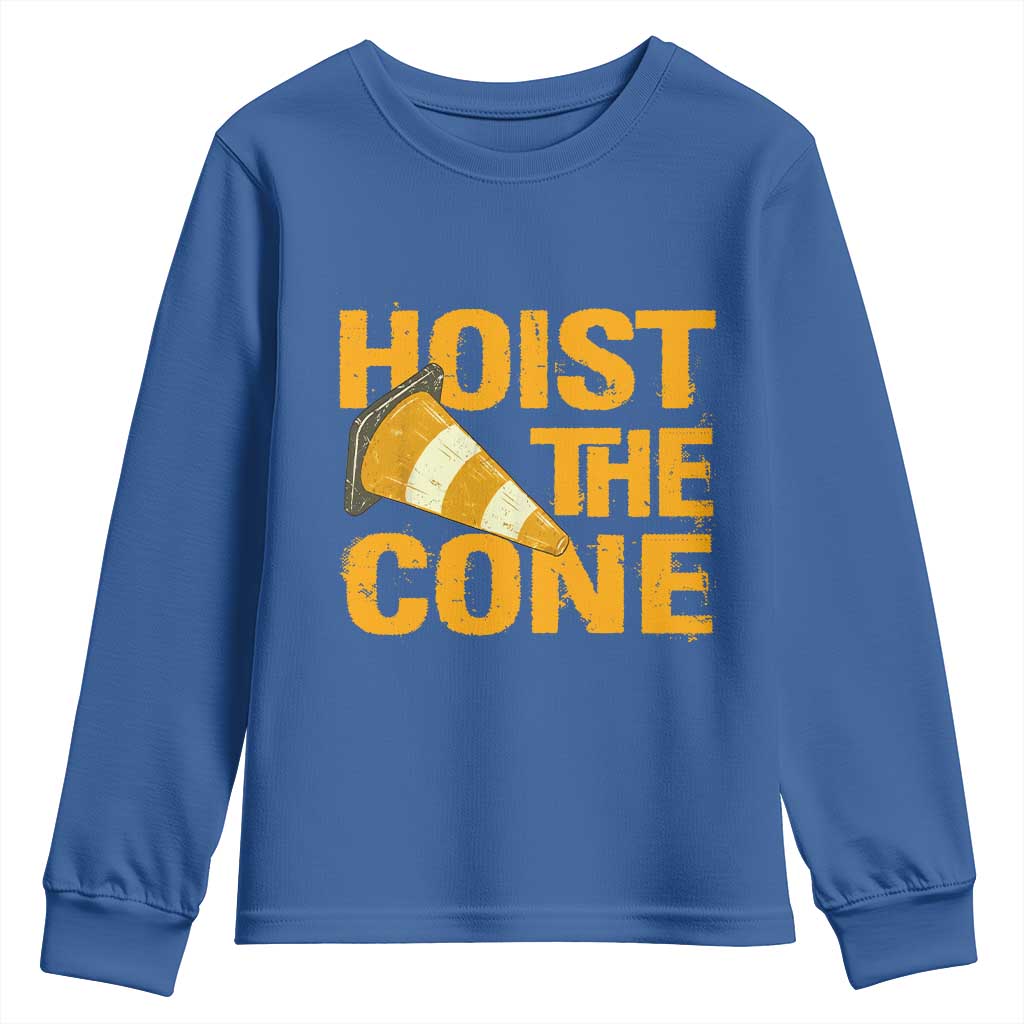 Vintage Hoist The Cone Distressed Graphic Youth Sweatshirt Funny Sports Meme Baseball Fan Victory Celebration TS02 Royal Blue Print Your Wear