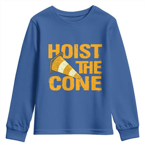 Vintage Hoist The Cone Distressed Graphic Youth Sweatshirt Funny Sports Meme Baseball Fan Victory Celebration TS02 Royal Blue Print Your Wear