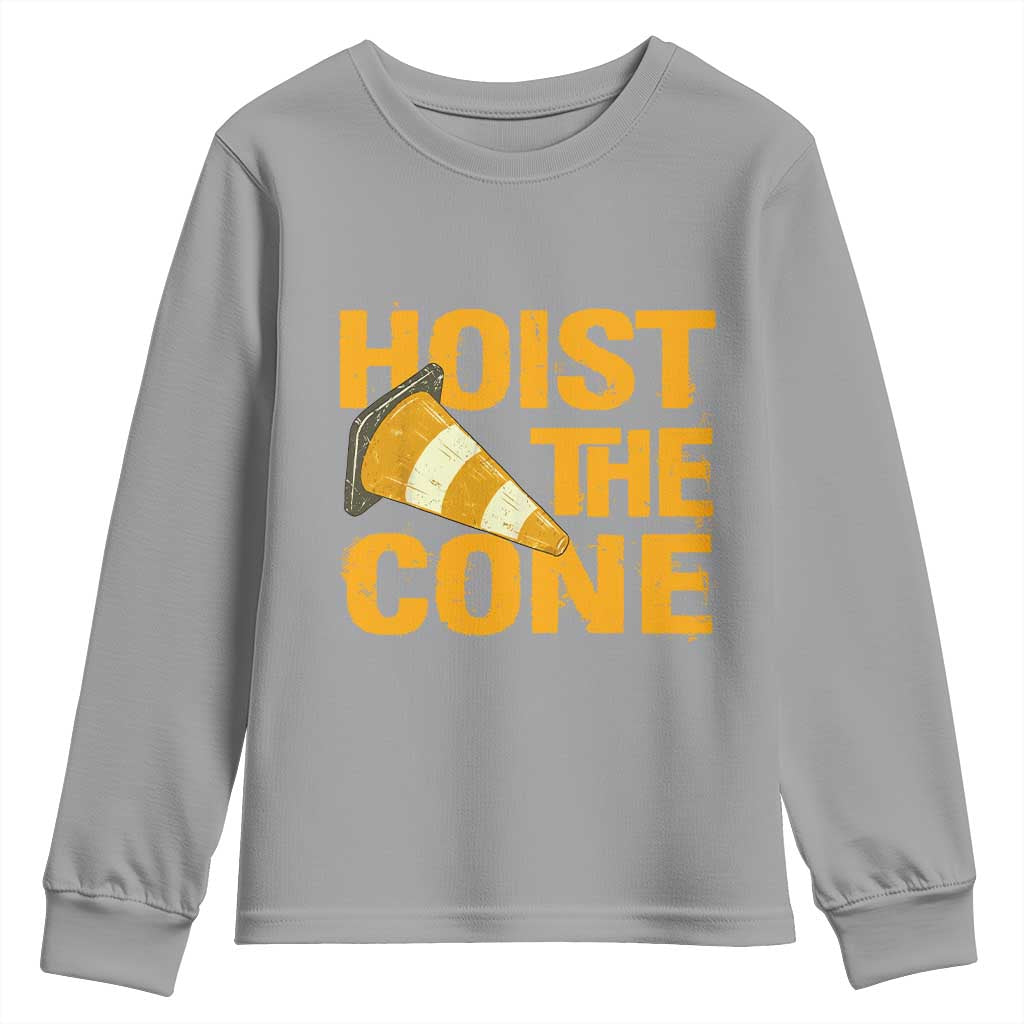 Vintage Hoist The Cone Distressed Graphic Youth Sweatshirt Funny Sports Meme Baseball Fan Victory Celebration TS02 Sport Gray Print Your Wear