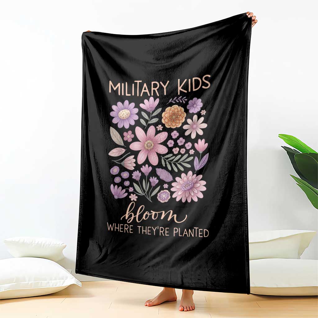 Military Kids Bloom Where They are Planted Throw Blanket Purple Up Month of the Military Child Floral Empowerment TS02 Print Your Wear