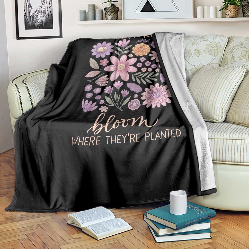 Military Kids Bloom Where They are Planted Throw Blanket Purple Up Month of the Military Child Floral Empowerment TS02 Print Your Wear