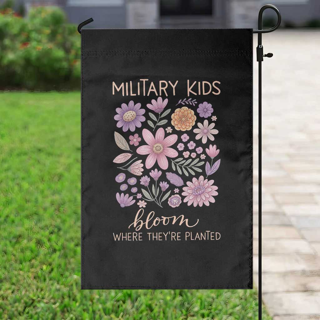 Military Kids Bloom Where They are Planted Garden Flag Purple Up Month of the Military Child Floral Empowerment TS02 Print Your Wear