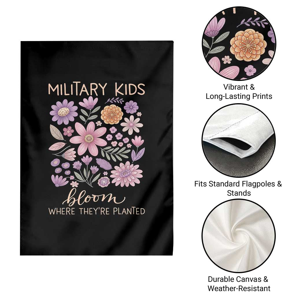 Military Kids Bloom Where They are Planted Garden Flag Purple Up Month of the Military Child Floral Empowerment TS02 Print Your Wear