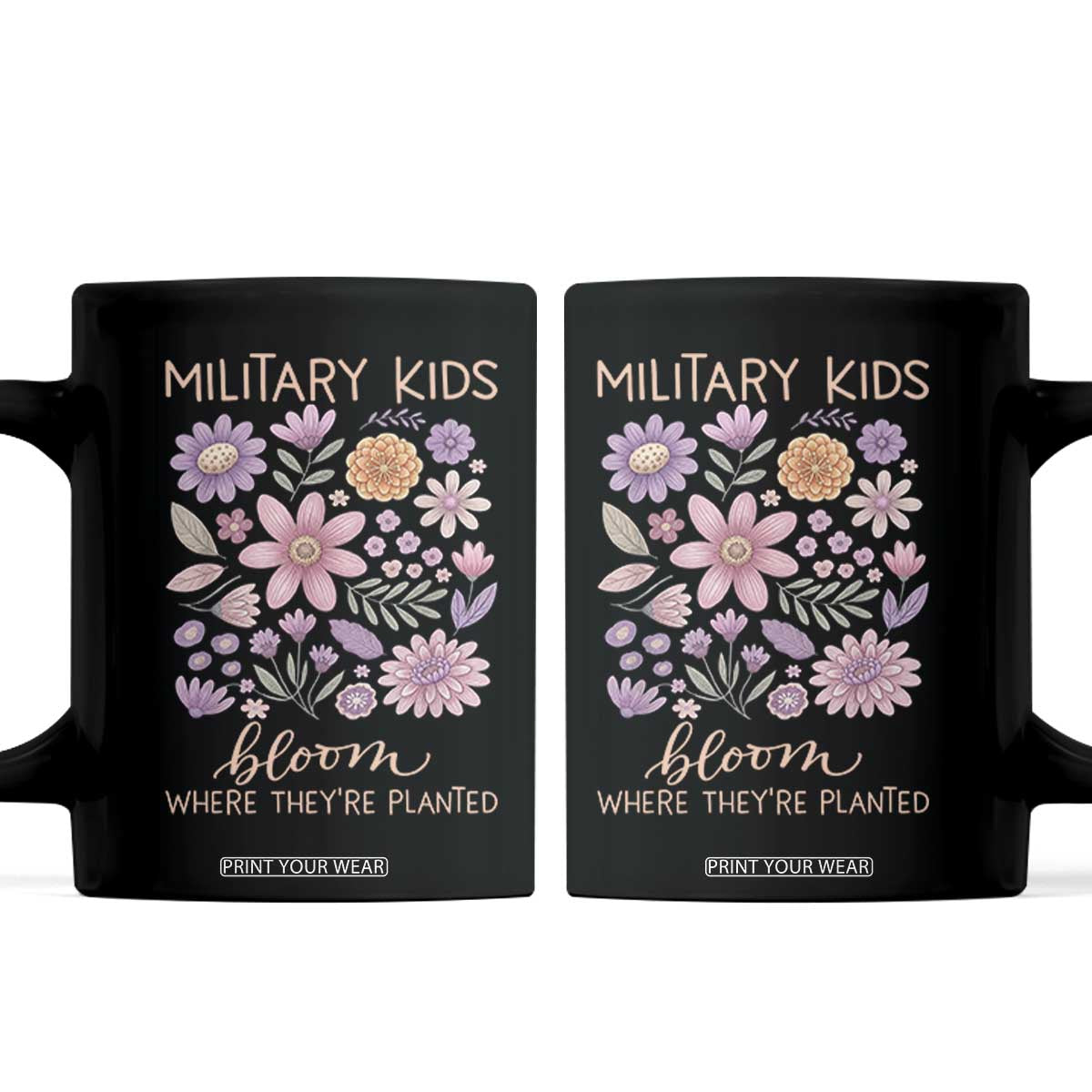 Military Kids Bloom Where They are Planted Coffee Mug Purple Up Month of the Military Child Floral Empowerment TS02 Black Print Your Wear