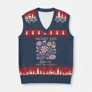 Military Kids Bloom Where They are Planted V-Neck Knit Sweater Vest Purple Up Month of the Military Child Floral Empowerment TS02 Navy Red Print Your Wear