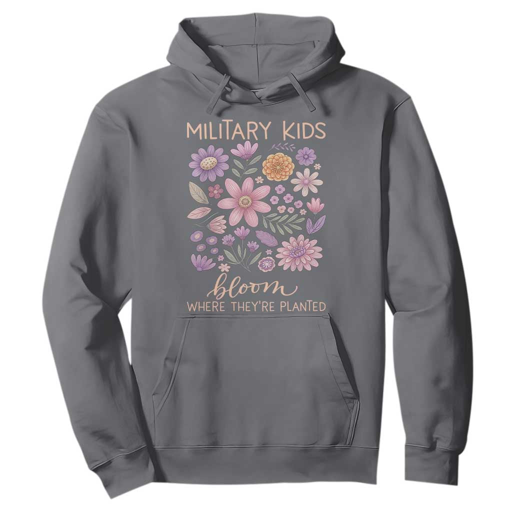 Military Kids Bloom Where They are Planted Hoodie Purple Up Month of the Military Child Floral Empowerment TS02 Charcoal Print Your Wear