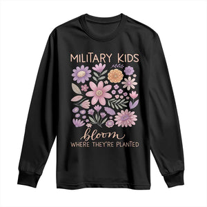 Military Kids Bloom Where They are Planted Long Sleeve Shirt Purple Up Month of the Military Child Floral Empowerment TS02 Black Print Your Wear