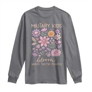 Military Kids Bloom Where They are Planted Long Sleeve Shirt Purple Up Month of the Military Child Floral Empowerment TS02 Charcoal Print Your Wear