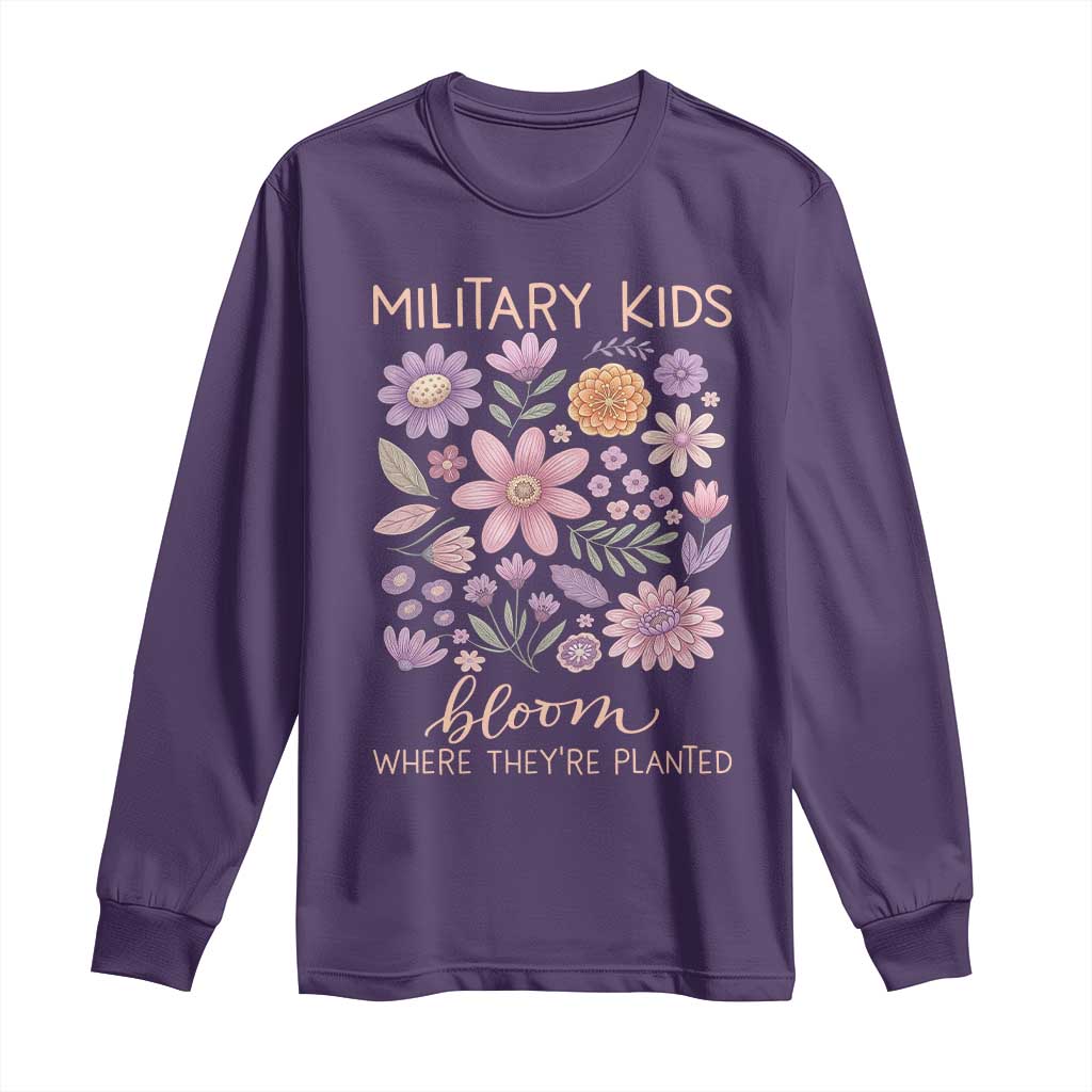 Military Kids Bloom Where They are Planted Long Sleeve Shirt Purple Up Month of the Military Child Floral Empowerment TS02 Purple Print Your Wear