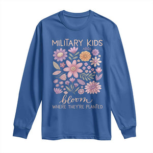 Military Kids Bloom Where They are Planted Long Sleeve Shirt Purple Up Month of the Military Child Floral Empowerment TS02 Royal Blue Print Your Wear