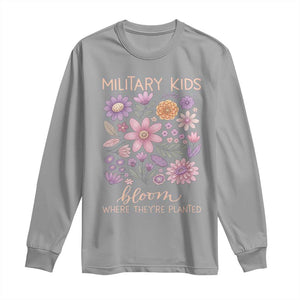 Military Kids Bloom Where They are Planted Long Sleeve Shirt Purple Up Month of the Military Child Floral Empowerment TS02 Sport Gray Print Your Wear