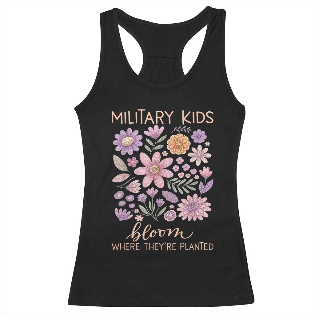 Military Kids Bloom Where They are Planted Racerback Tank Top Purple Up Month of the Military Child Floral Empowerment TS02 Black Print Your Wear