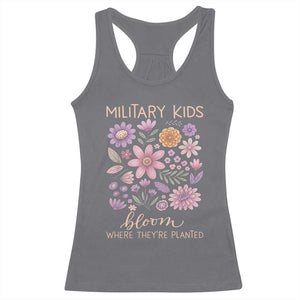 Military Kids Bloom Where They are Planted Racerback Tank Top Purple Up Month of the Military Child Floral Empowerment TS02 Charcoal Print Your Wear