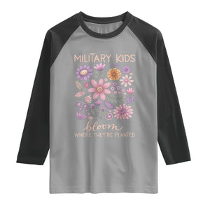 Military Kids Bloom Where They are Planted Raglan Shirt Purple Up Month of the Military Child Floral Empowerment TS02 Sport Gray Black Print Your Wear