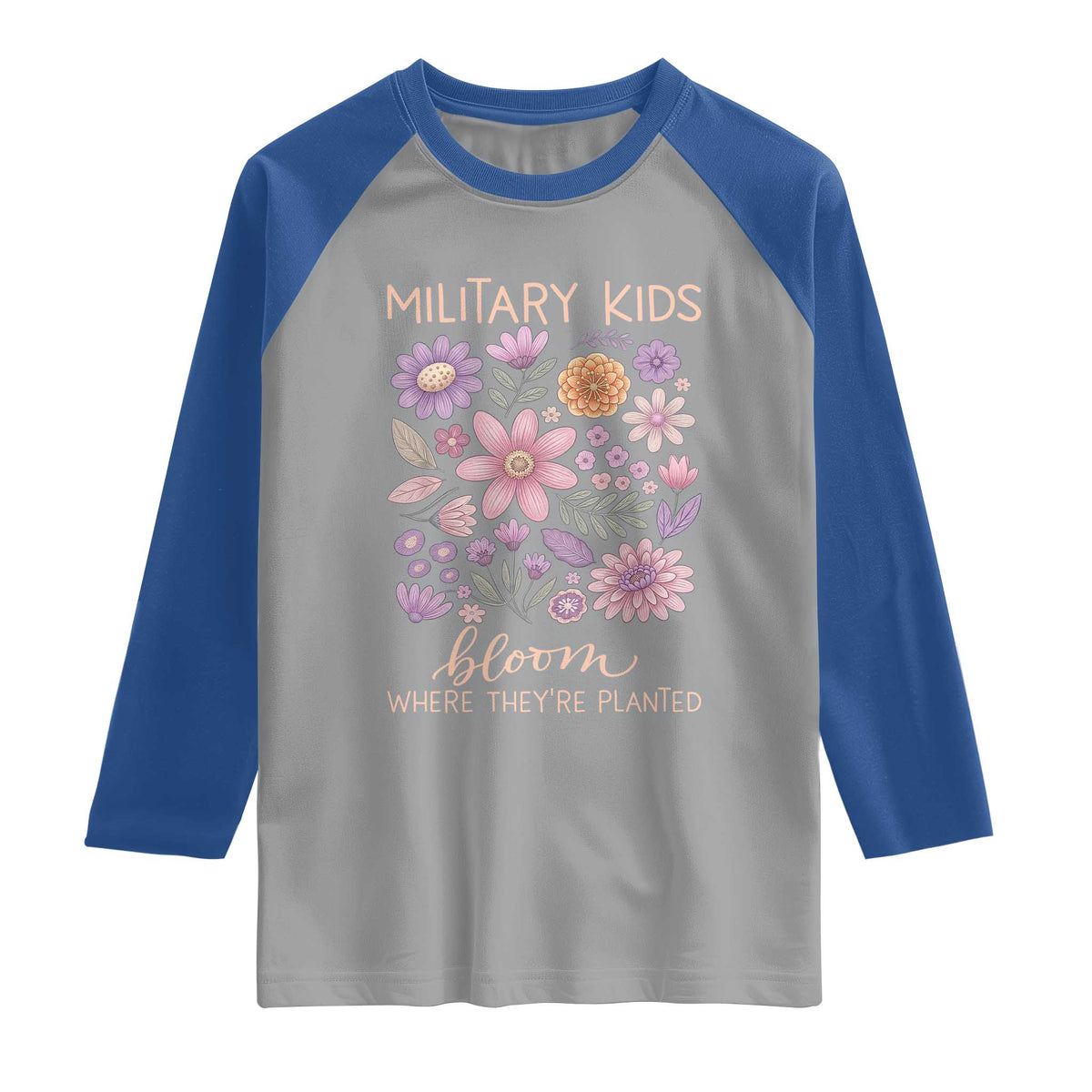 Military Kids Bloom Where They are Planted Raglan Shirt Purple Up Month of the Military Child Floral Empowerment TS02 Sport Gray Royal Print Your Wear