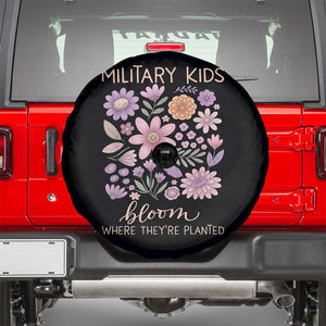 Military Kids Bloom Where They are Planted Spare Tire Cover Purple Up Month of the Military Child Floral Empowerment TS02 Black Print Your Wear