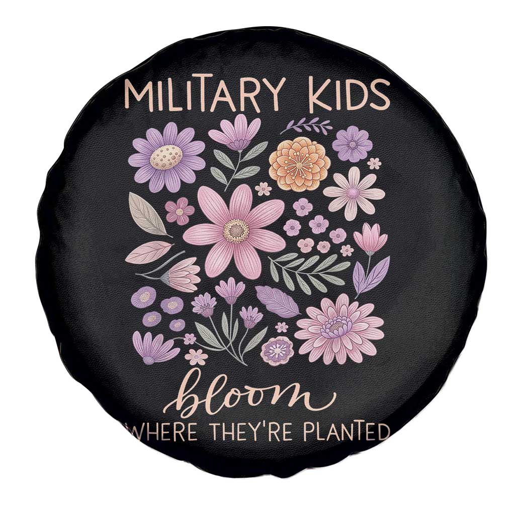 Military Kids Bloom Where They are Planted Spare Tire Cover Purple Up Month of the Military Child Floral Empowerment TS02 Print Your Wear
