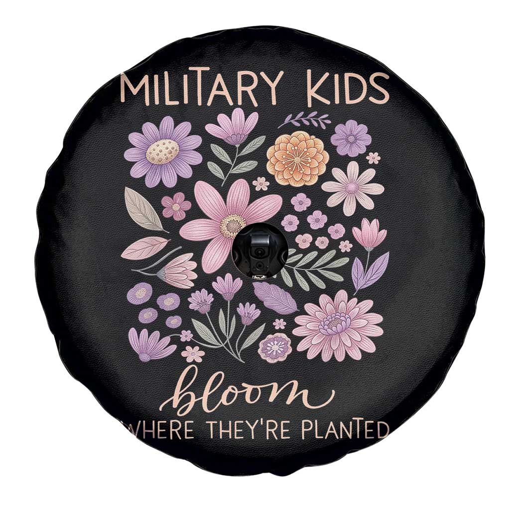 Military Kids Bloom Where They are Planted Spare Tire Cover Purple Up Month of the Military Child Floral Empowerment TS02 Print Your Wear