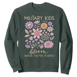Military Kids Bloom Where They are Planted Sweatshirt Purple Up Month of the Military Child Floral Empowerment TS02 Dark Forest Green Print Your Wear