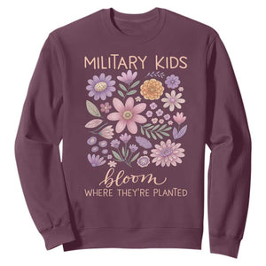 Military Kids Bloom Where They are Planted Sweatshirt Purple Up Month of the Military Child Floral Empowerment TS02 Maroon Print Your Wear