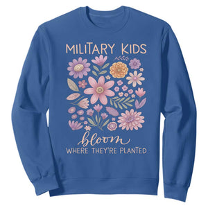 Military Kids Bloom Where They are Planted Sweatshirt Purple Up Month of the Military Child Floral Empowerment TS02 Royal Blue Print Your Wear