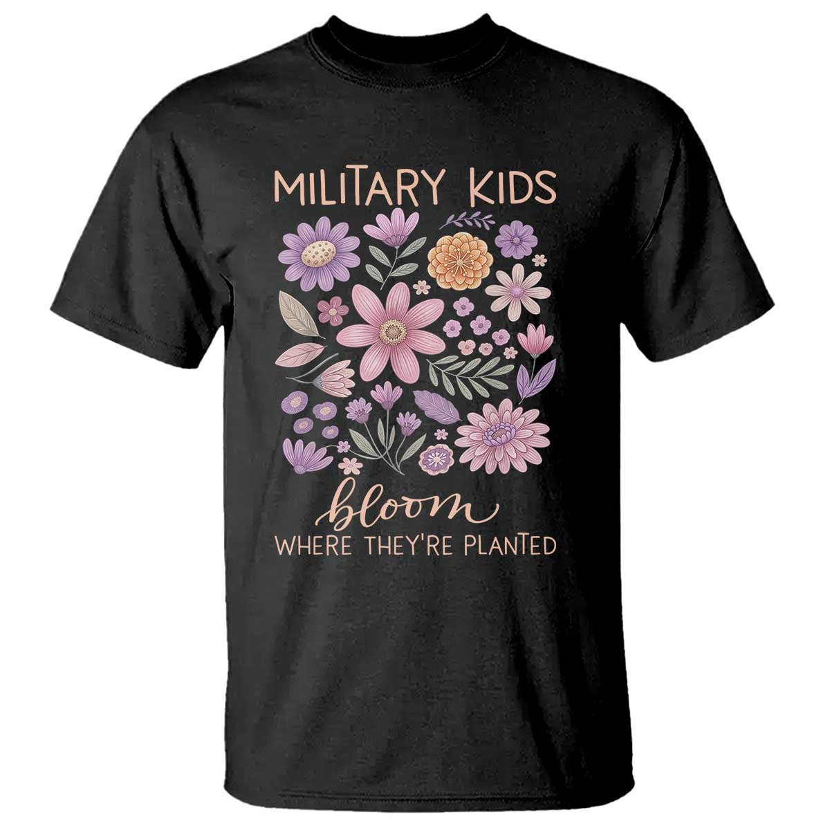 Military Kids Bloom Where They are Planted T Shirt Purple Up Month of the Military Child Floral Empowerment TS02 Black Print Your Wear