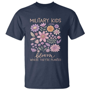 Military Kids Bloom Where They are Planted T Shirt Purple Up Month of the Military Child Floral Empowerment TS02 Navy Print Your Wear